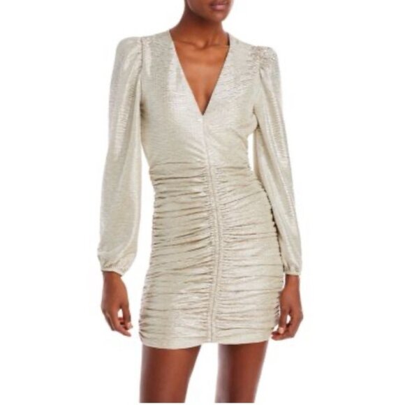 Spring & Mercer Metallic Silver Long Sleeve Sheath Cocktail Party Dress L NWT - Picture 5 of 11